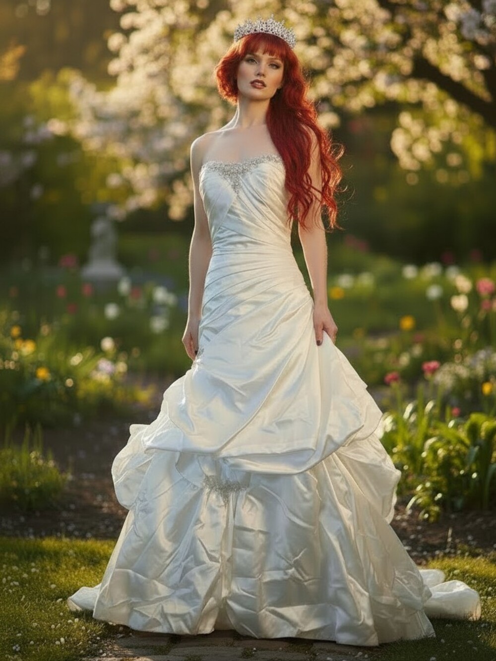 Maggie Sottero Off White Strapless Satin Gown - Size 6